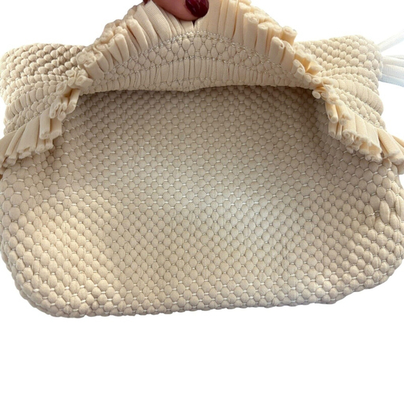 VTG 1960s Hand Loomed Clutch Pouch Ivory Fringe Metallic Thread Boho - Picture 5 of 9